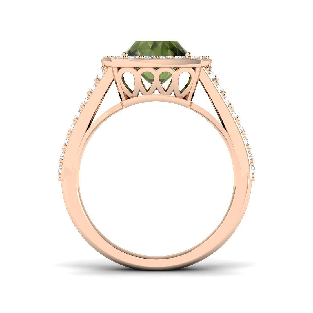 Cushion Green Tourmaline Halo Ring | 4ct | Lab & Natural Diamonds