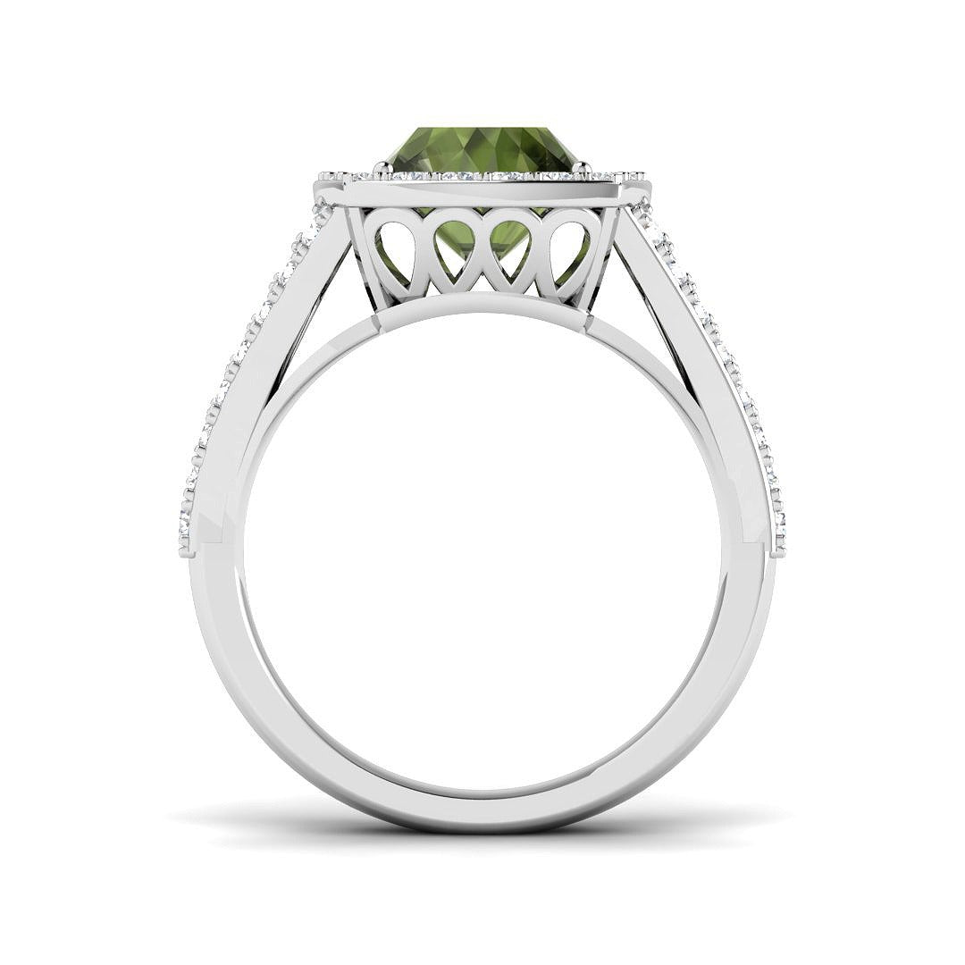 Cushion Green Tourmaline Halo Ring | 4ct | Lab & Natural Diamonds