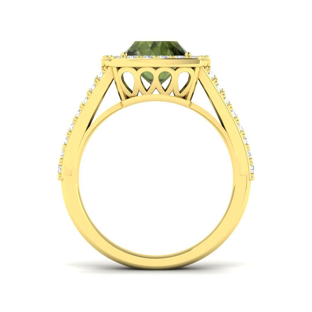 Cushion Green Tourmaline Halo Ring | 4ct | Lab & Natural Diamonds