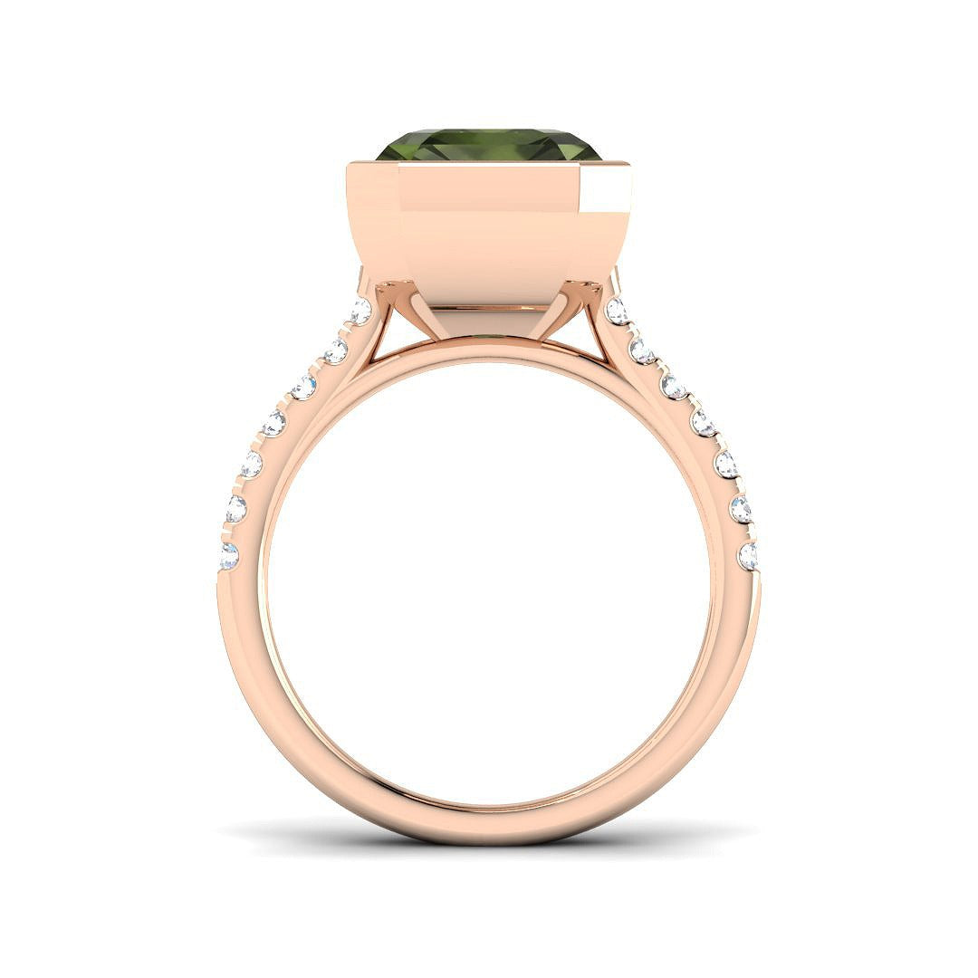 Green Tourmaline Emerald Cut Ring | 5.5ct | Lab & Natural Diamond | UK Hallmarked