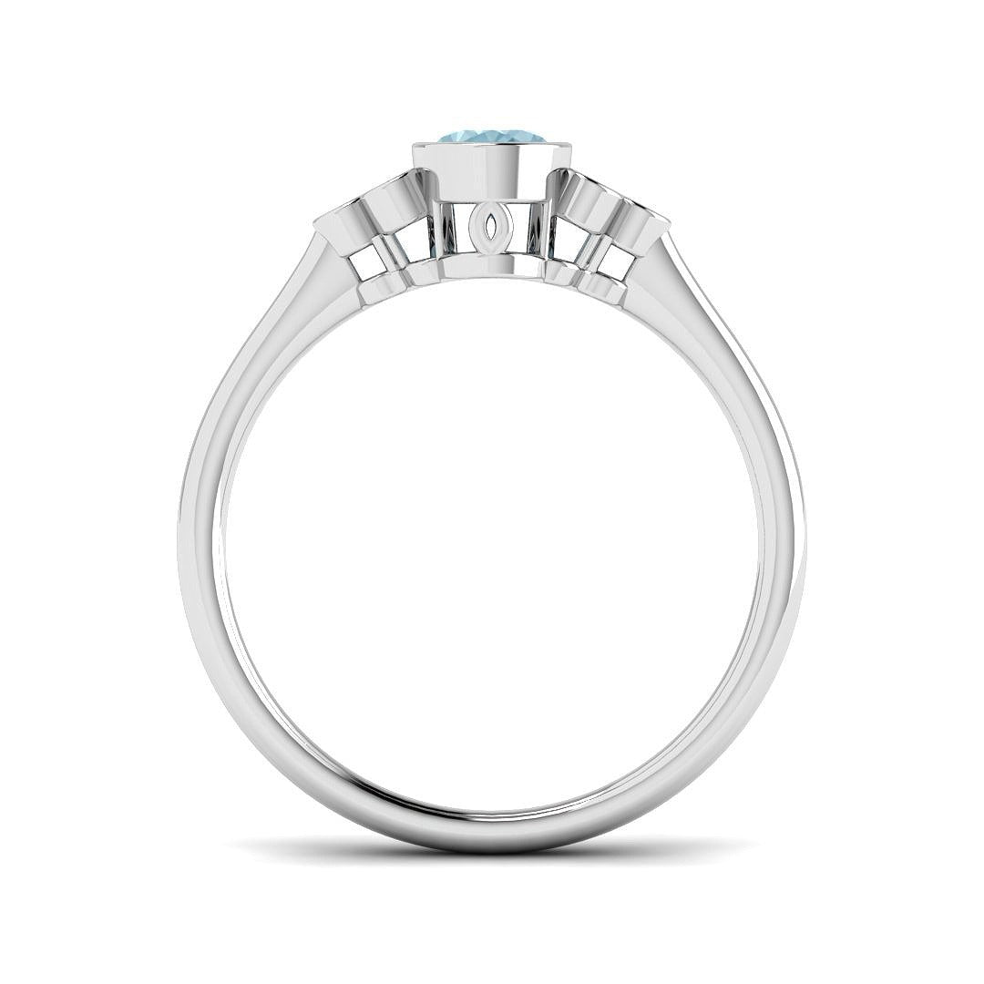 Aquamarine Ring with Natural Round Diamond Side Stones