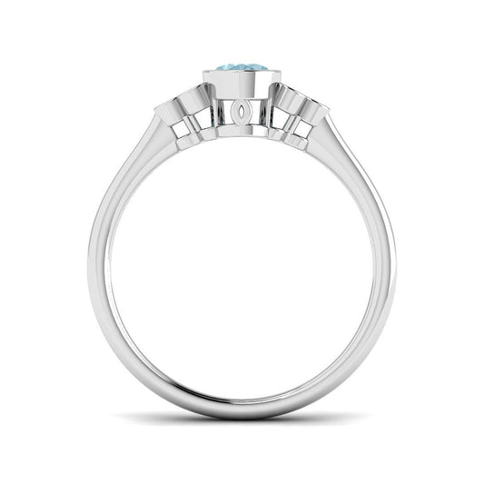 Aquamarine Ring with Natural Round Diamond Side Stones