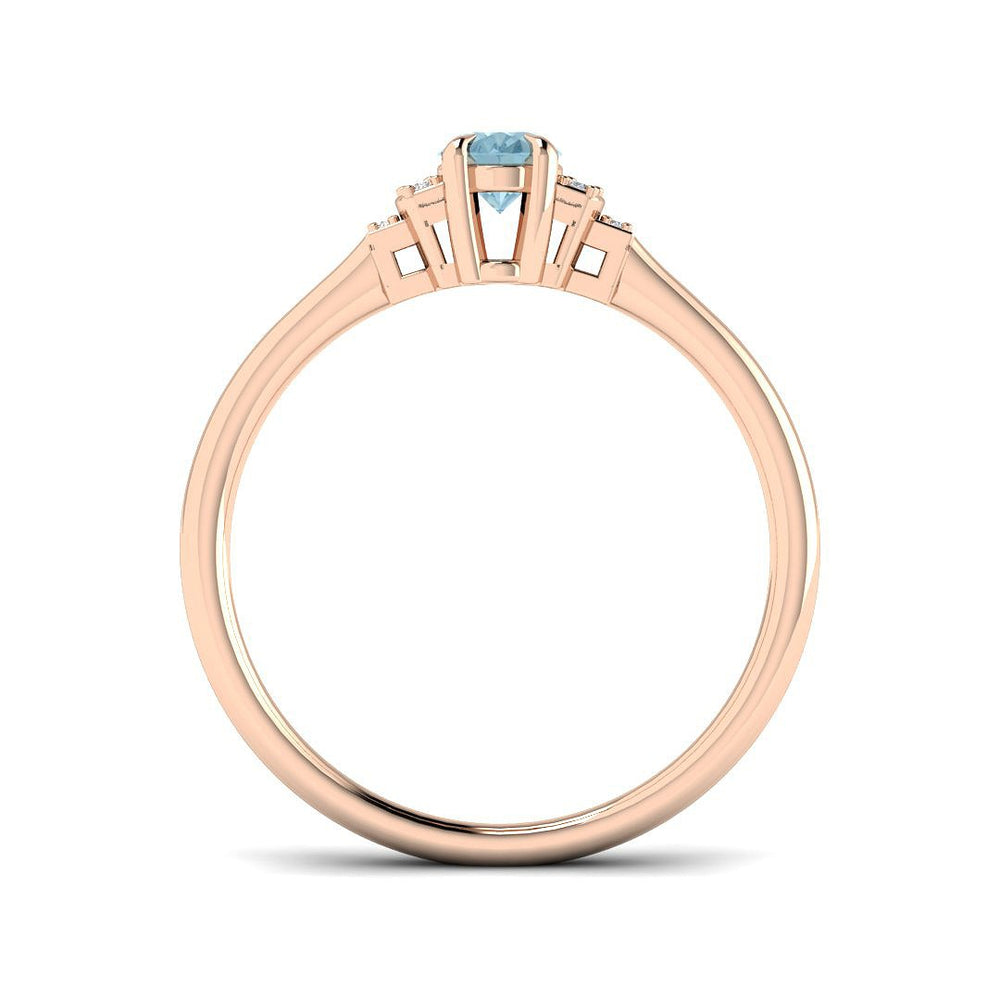 Oval Cut Solitaire Aquamarine Ring with Natural Round Side Stones