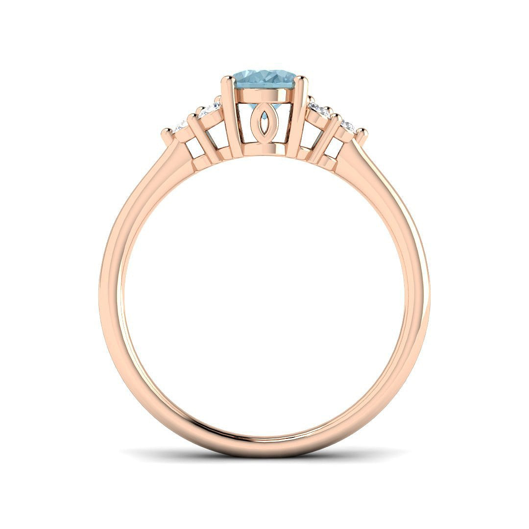Oval Cut Aquamarine Ring with Cluster Side Accents