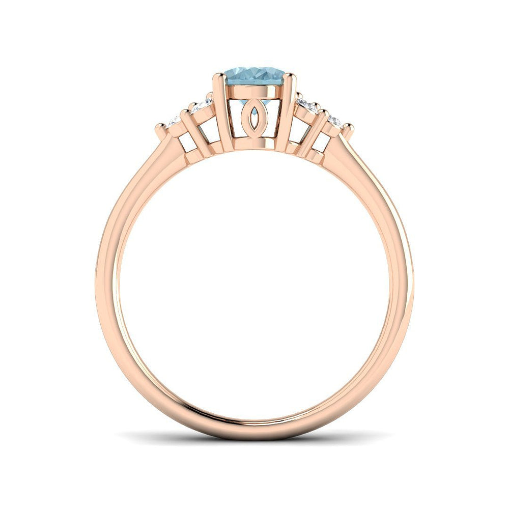 Oval Cut Aquamarine Ring with Cluster Side Accents