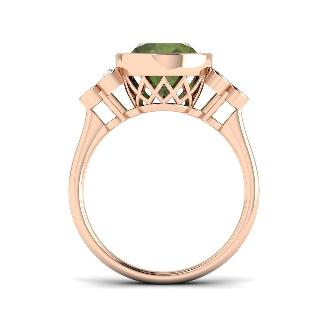 Oval Green Tourmaline Engagement Ring | Lab & Natural Diamond Side Stones
