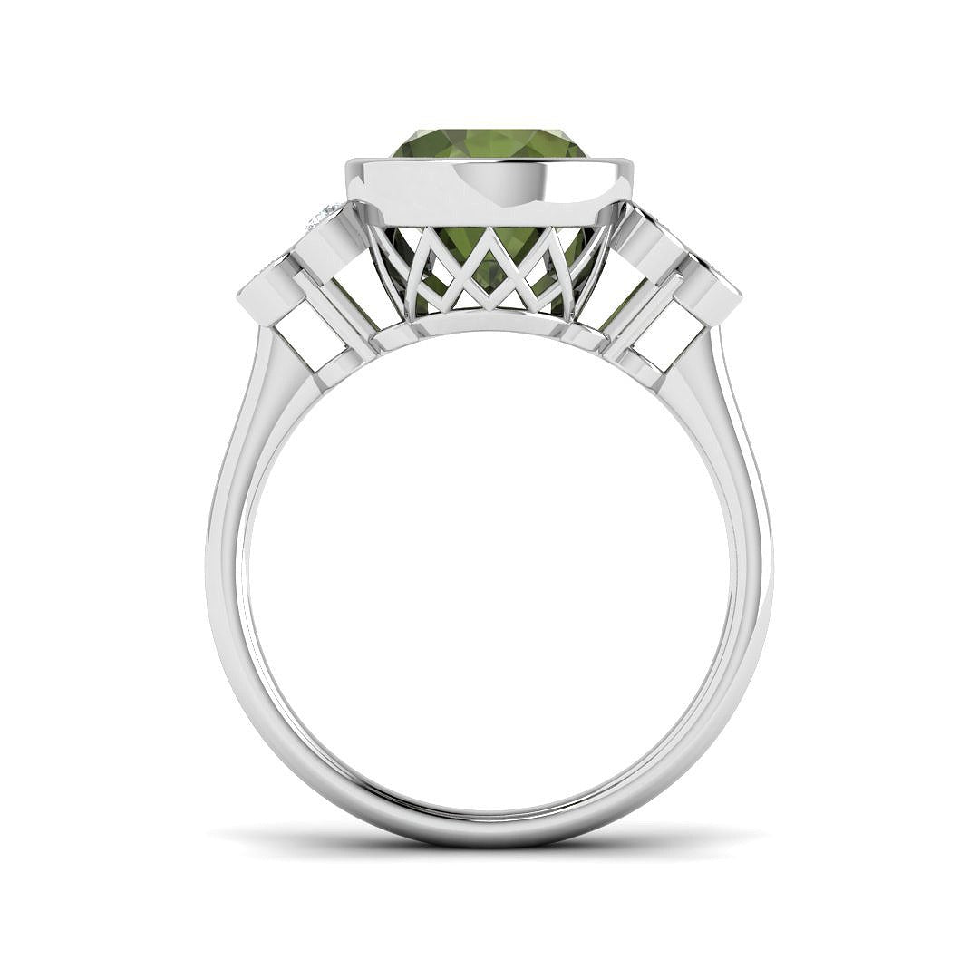 Oval Green Tourmaline Engagement Ring | Lab & Natural Diamond Side Stones