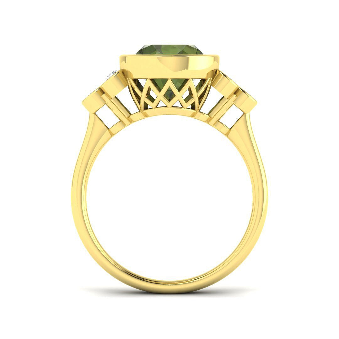 Oval Green Tourmaline Engagement Ring | Lab & Natural Diamond Side Stones
