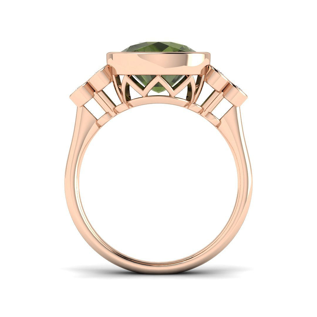 Green Tourmaline Diamond Ring | Lab & Natural | Hallmarked UK