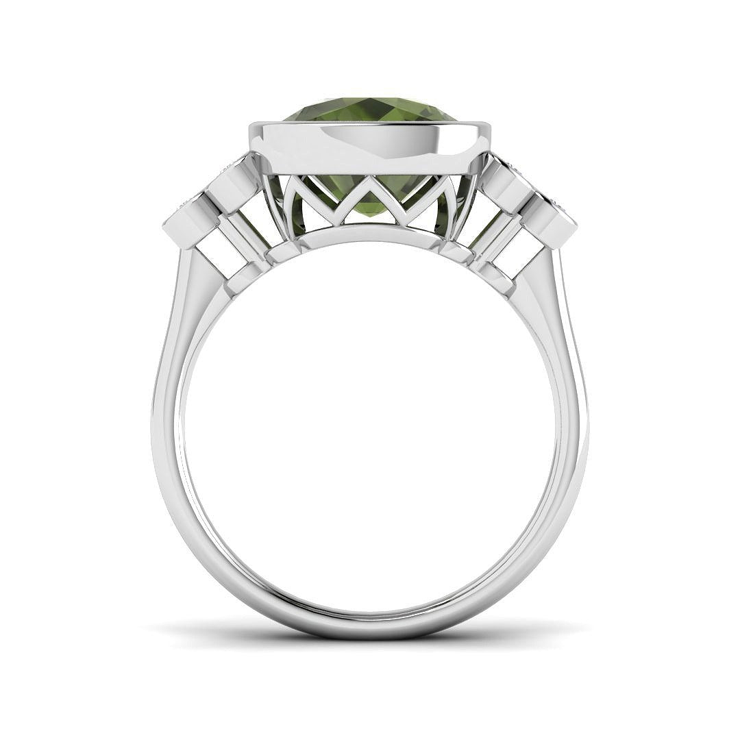 Green Tourmaline Diamond Ring | Lab & Natural | Hallmarked UK