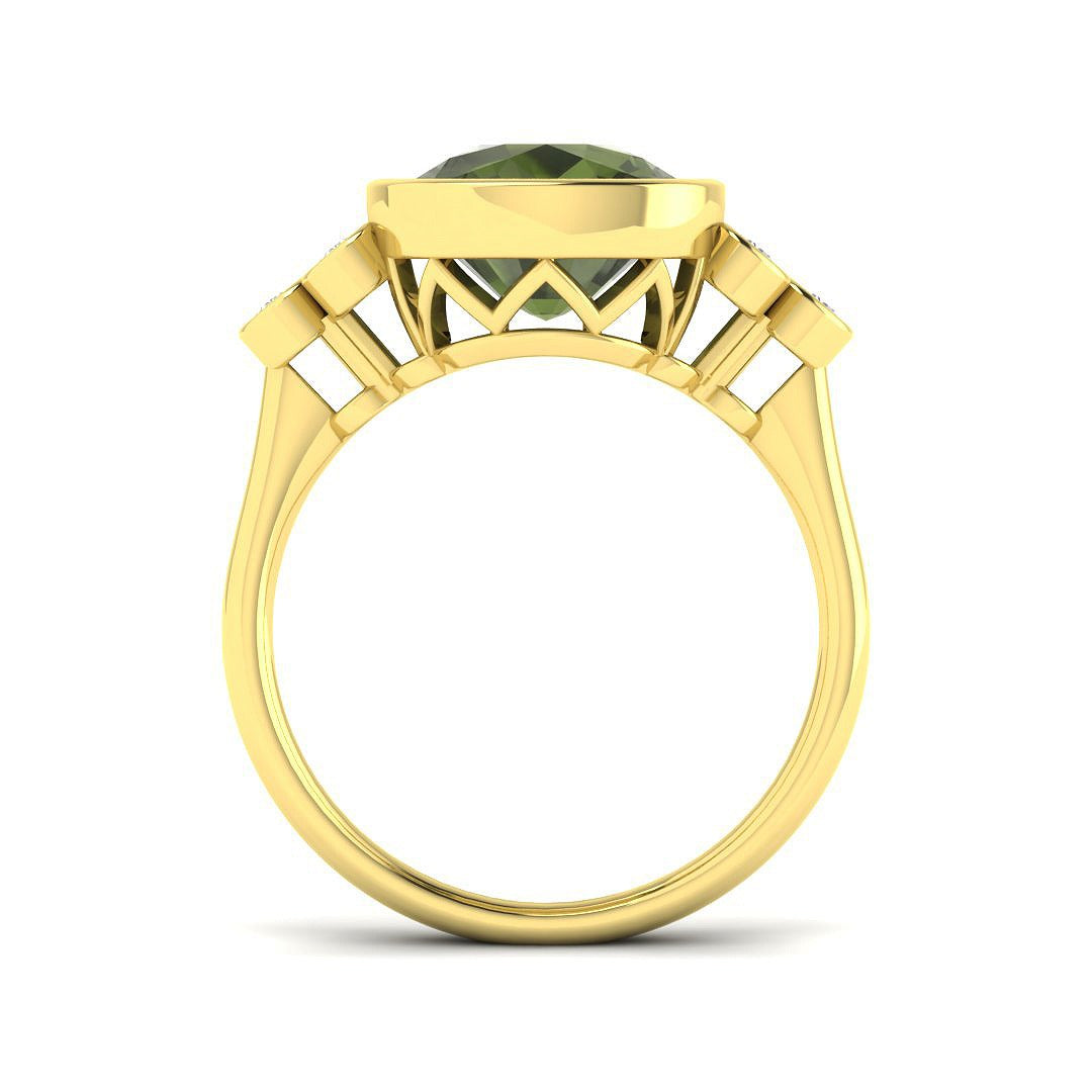 Green Tourmaline Diamond Ring | Lab & Natural | Hallmarked UK