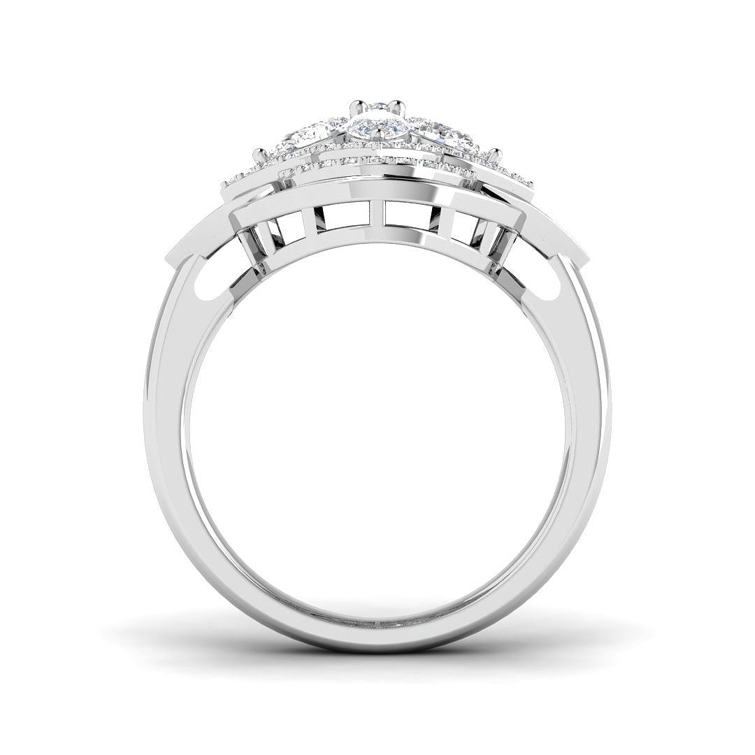 Floral Designer Diamond Statement Ring 1ct | Multi Layer Cluster | UK Hallmarked