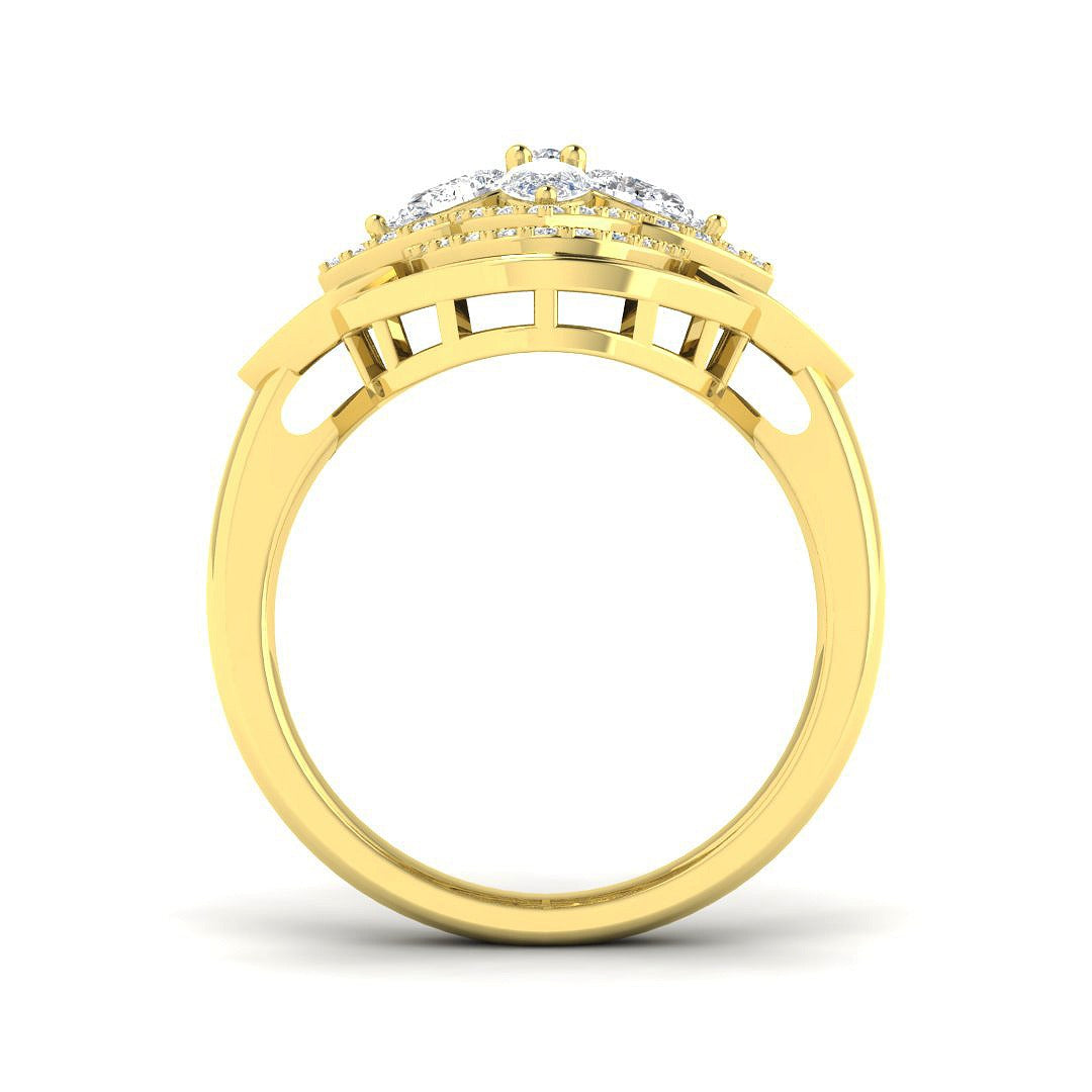Floral Designer Diamond Statement Ring 1ct | Multi Layer Cluster | UK Hallmarked