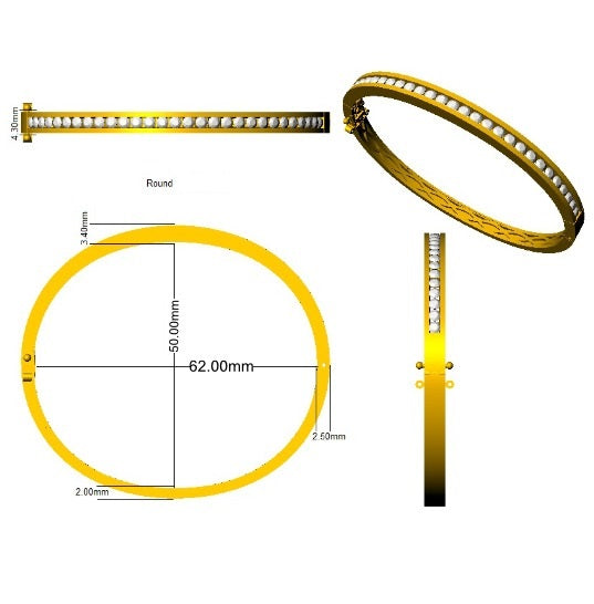 Natural Round Channel Set Diamond Bangle in 9K Yellow Gold with Hinged Box Clasp