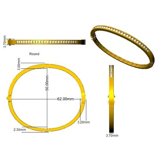 Natural Round Channel Set Diamond Bangle in 9K Yellow Gold with Hinged Box Clasp