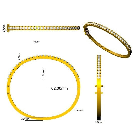 18K Yellow Gold Natural Round Cut Diamond Prong Set Half Eternity Bangle with Hinged Lock
