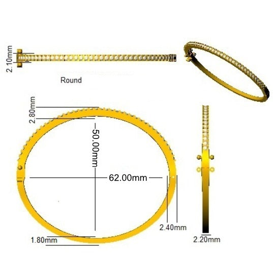 18K Yellow Gold Natural Round Cut Diamond Prong Set Half Eternity Bangle with Hinged Lock