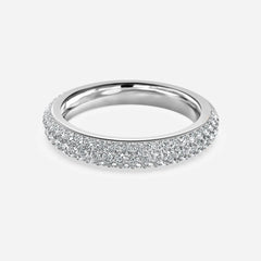 Micro Pave Set Natural Round Brilliant Cut Half Eternity Wedding Band in Platinum