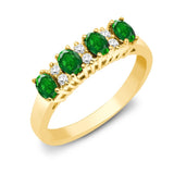 9K Gold Half Eternity Gemstone Ring with Oval Cut Multi-Color Gemstones & Diamonds