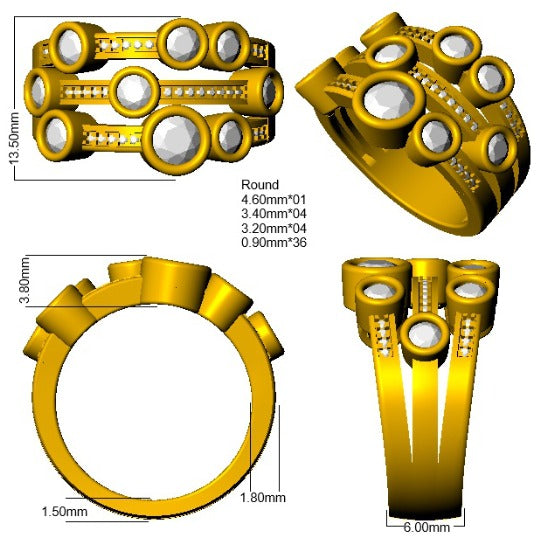 Diamond kisverkmithk Bubble Ring | 1.5ct | Hallmarked Gold & Platinum