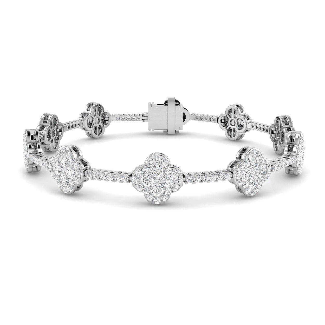 Platinum Diamond Tennis Bracelet, Luxury Clover Diamond Jewelry, Natural Diamond Clover Bracelet