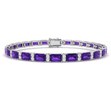 9K White Gold Emerald Cut Amethyst and Diamond Tennis Bracelet in Prong Set | UK Made