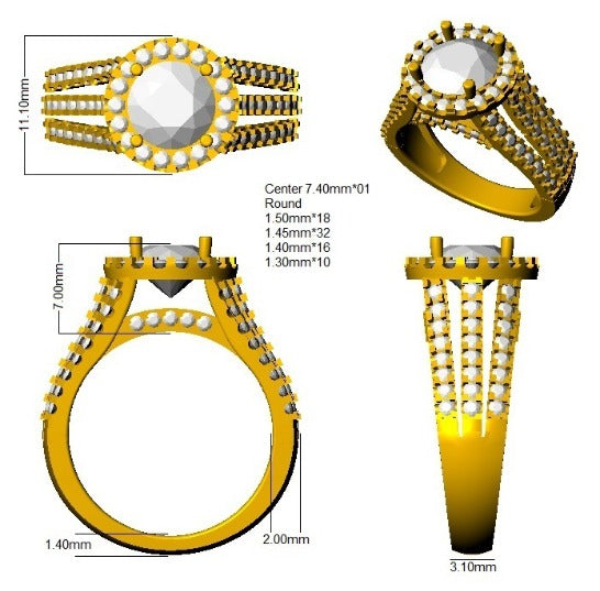 2.50Carat D-E/VS Lab Grown Diamond Halo Engagement Ring 9k Yellow Gold Ready To Ship