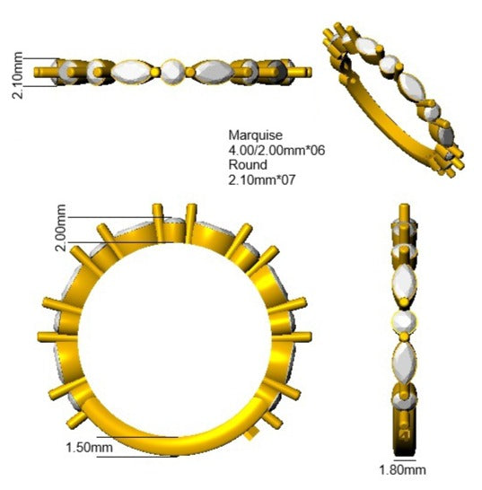 Marquise and Round Diamond Half Eternity Ring | 0.5ct