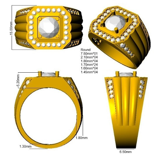2.50Carat D-E/VS Lab Grown Signet & Diamond Engagement Ring 9k Yellow Gold Ready To Ship
