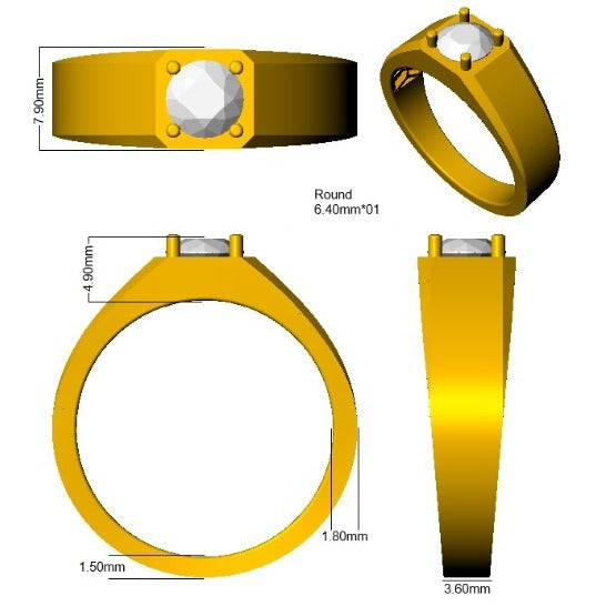 1.10Carat D-E/VS Lab Grown Signet & Diamond Engagement Ring 9k Yellow Gold Ready To Ship