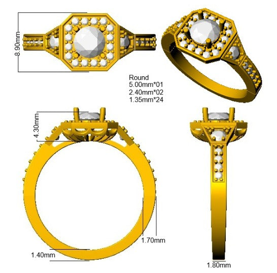 0.90Carat D-E/VS Lab Grown Diamond Vintage Engagement Ring 9k Yellow Gold Ready To Ship