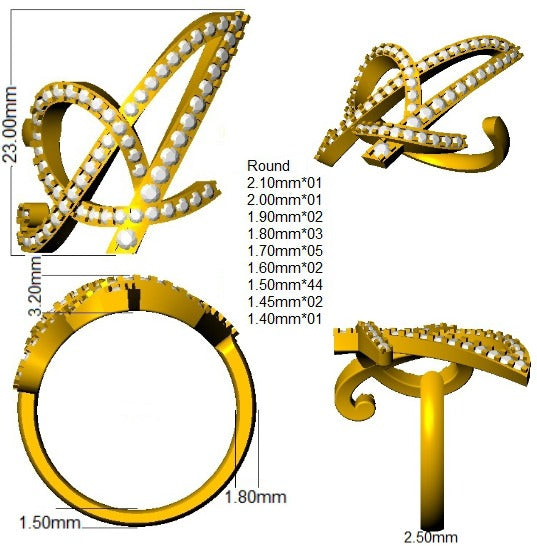 Initial “A” Diamond Ring – Lab & Natural Round Diamonds | Adjustable (A–Z)
