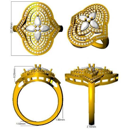 Floral Designer Diamond Statement Ring 1ct | Multi Layer Cluster | UK Hallmarked