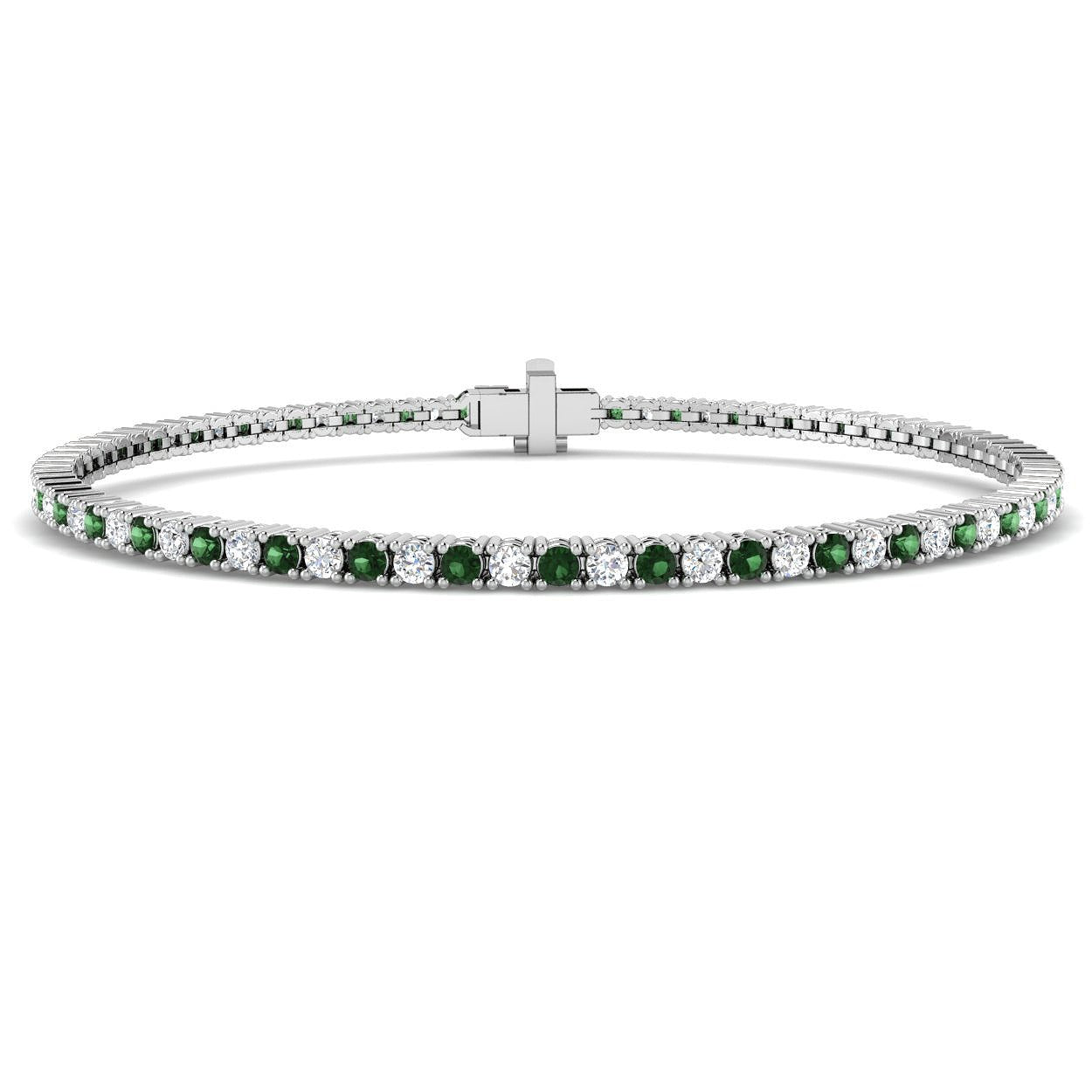18K Solid Gold Prong Set Tennis Bracelet in Natural Round and Tsavorite Gemstones