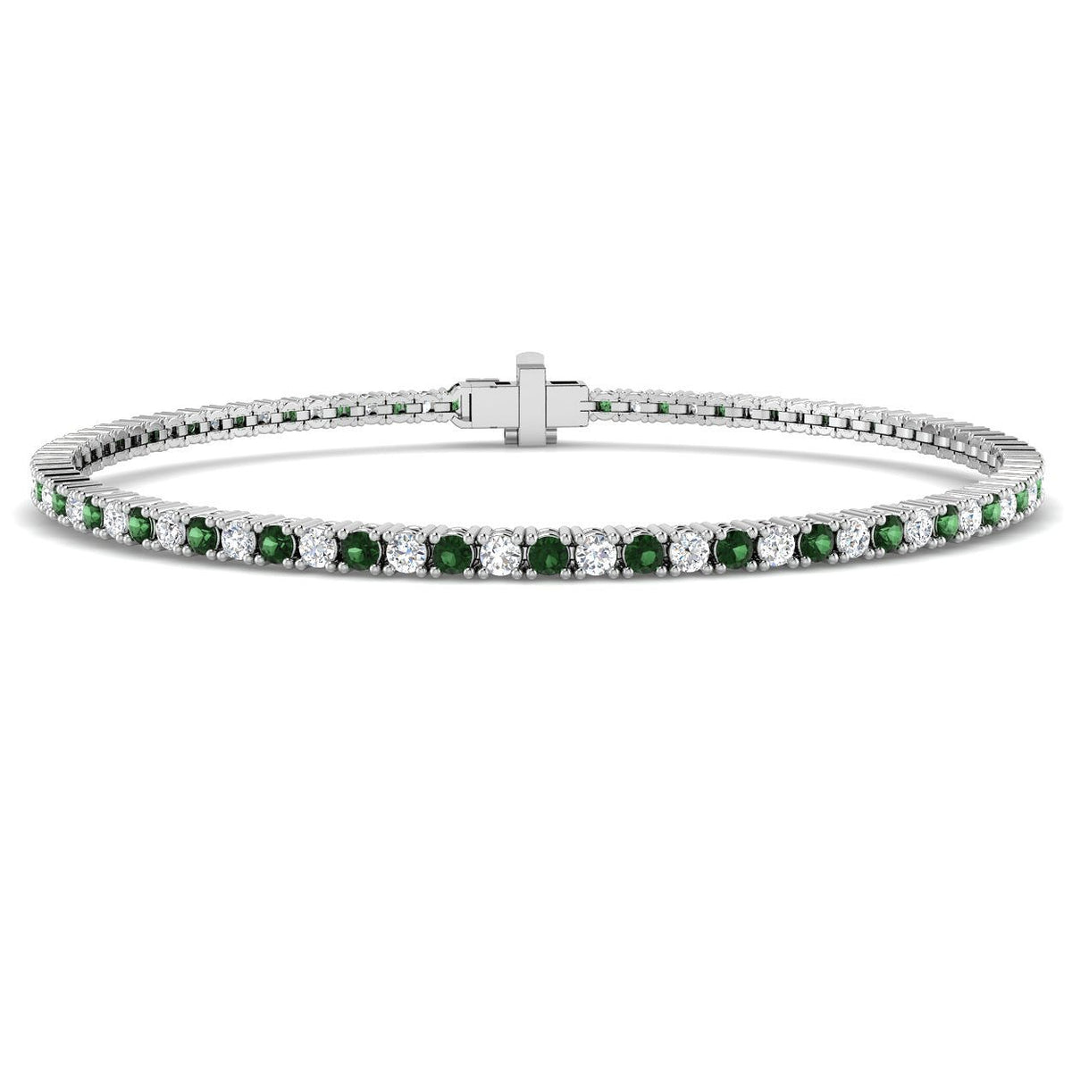 18K Solid Gold Prong Set Tennis Bracelet in Natural Round and Tsavorite Gemstones