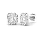 1.00 Ct DE/VVS Lab Grown Emerald Cut Diamond Halo Earring in 18K White Gold
