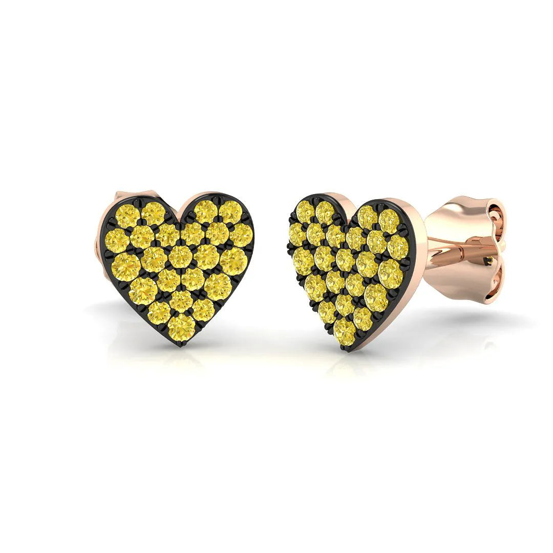 0.25ct Natural Yellow Diamond Heart Shape Cluster Earrings in Hallmarked Gold – UK Crafted