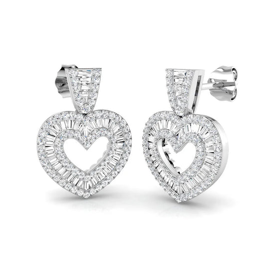 Round & Baguette Cut Diamond Halo Earring In Hallmarked Gold