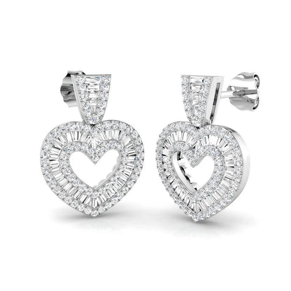 Round & Baguette Cut Diamond Halo Earring In Hallmarked Gold