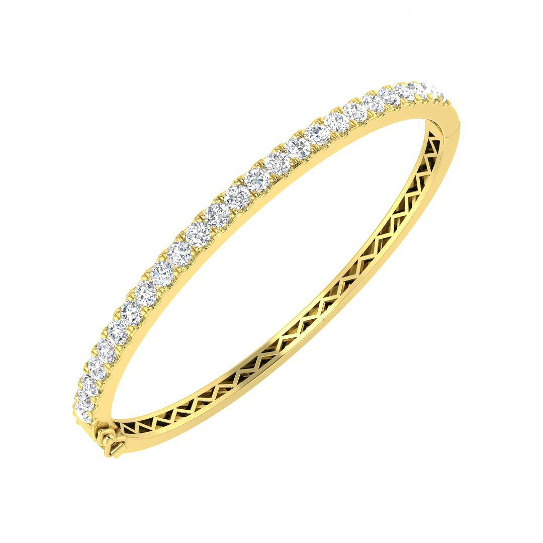 18K Yellow Gold Natural Round Cut Diamond Prong Set Half Eternity Bangle with Hinged Lock