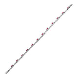 18K White Gold Oval Link Bracelet in Ruby Gemstones and Round Natural Diamonds