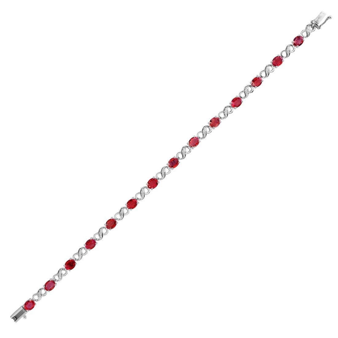 18K White Gold Ruby & Diamond Infinity Link Bracelet with Prong-Set Diamonds