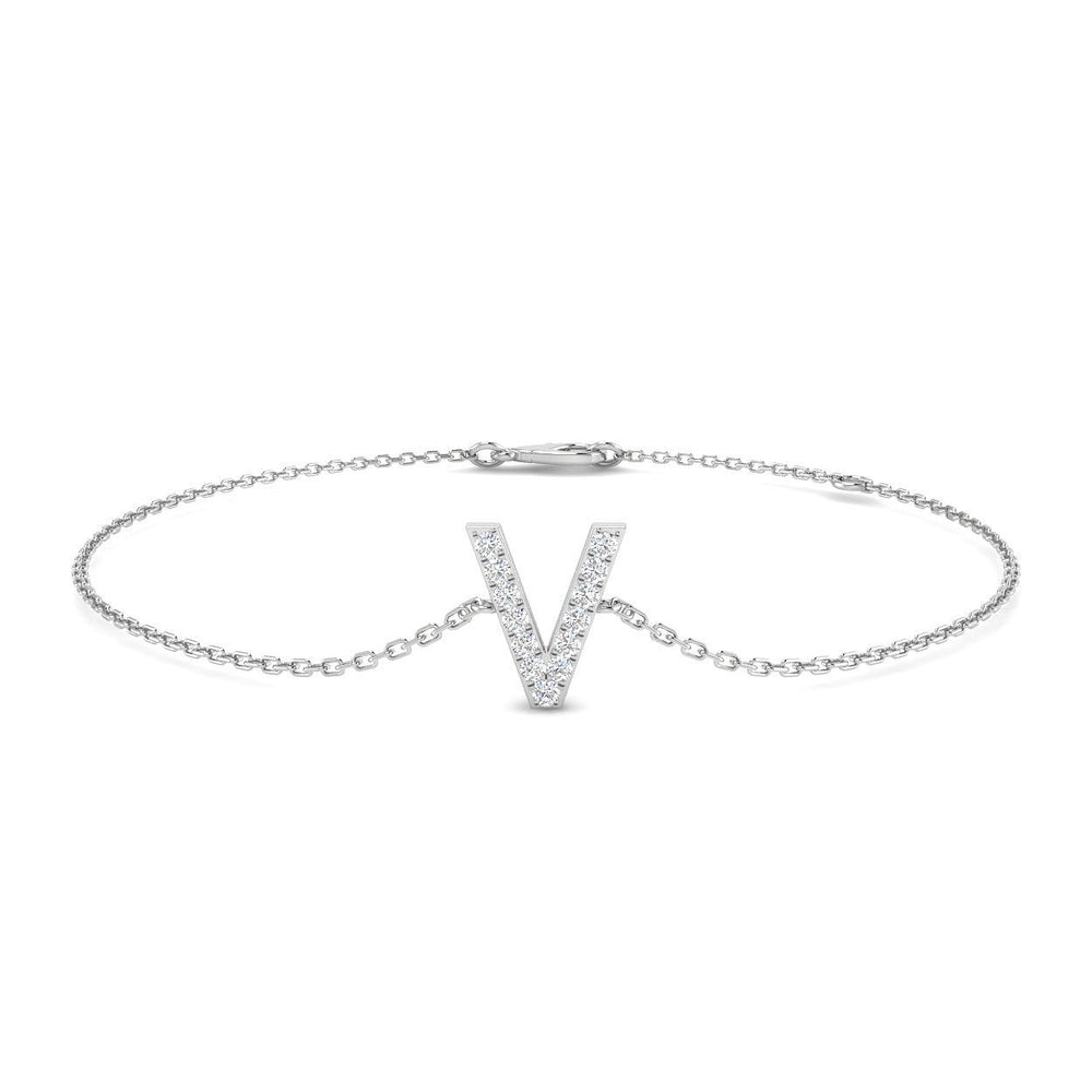 Natural Round Diamond Initial V Bracelet in Platinum