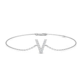 Natural Round Diamond Initial V Bracelet in Platinum