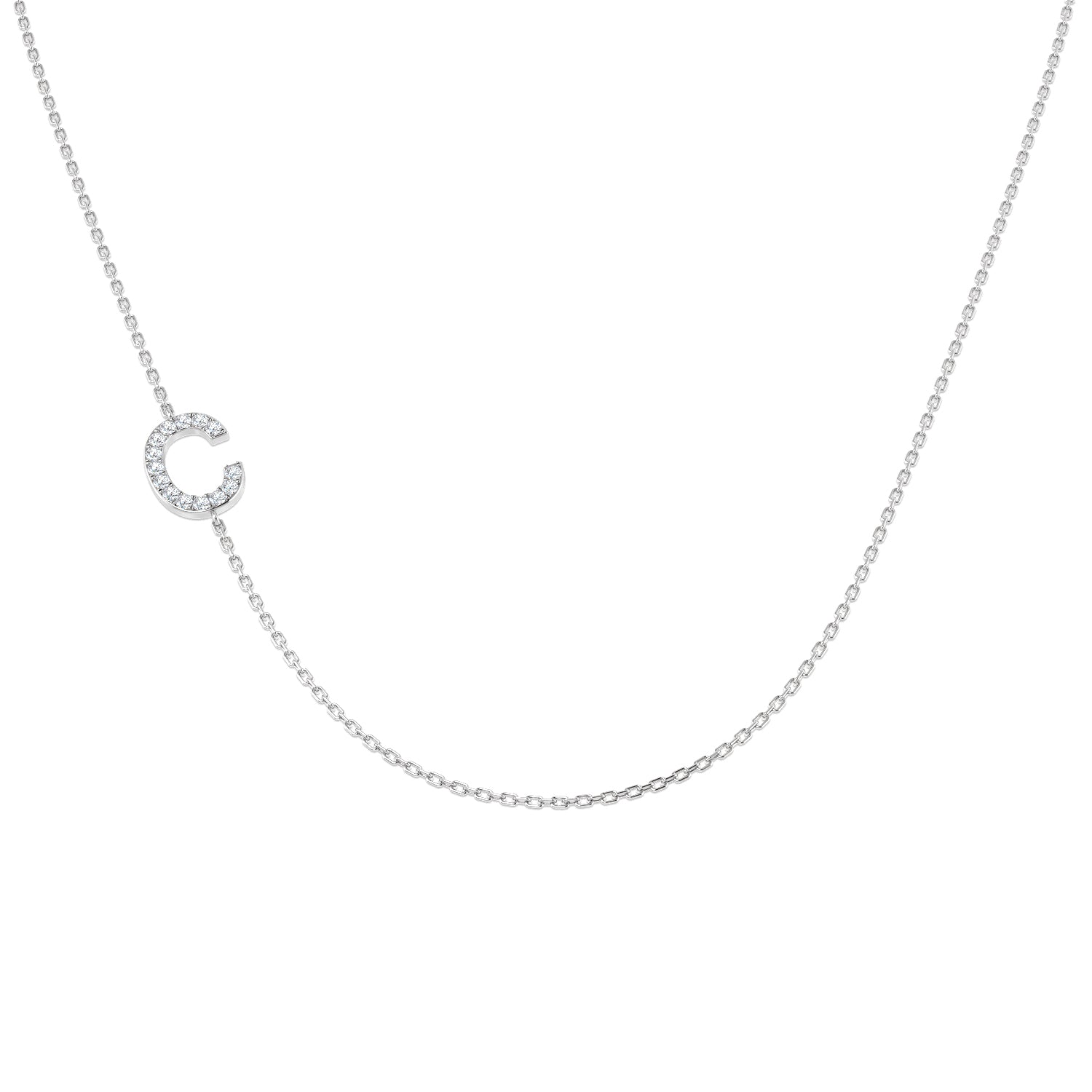 Paved Initial Diamond Pendant | Sideways Initial Necklace | Custom A-Z Pendant