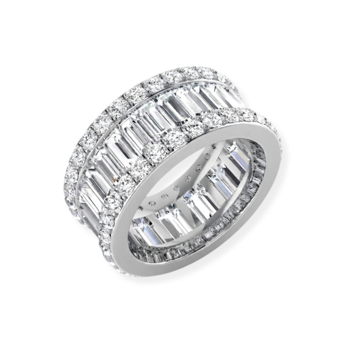 Baguette & Round Diamond Triple Row Eternity Ring Anniversary Gift