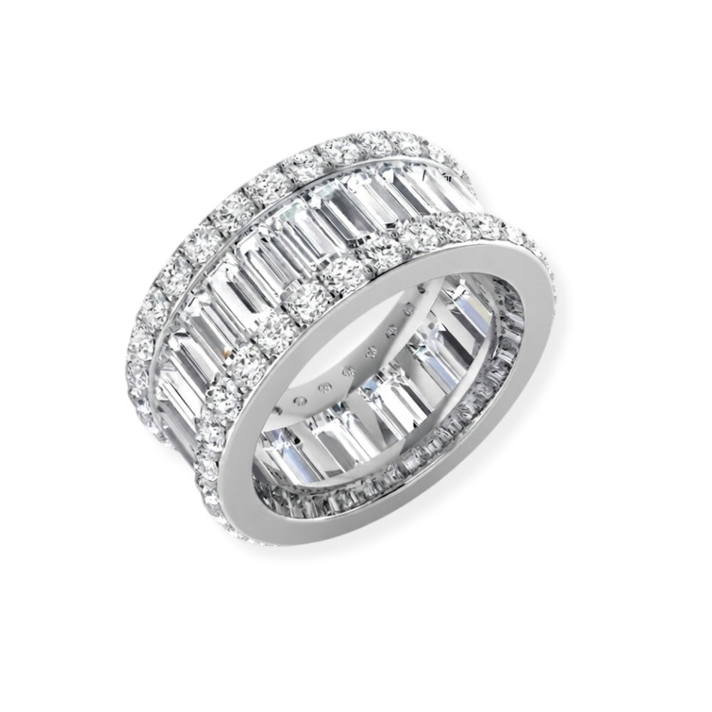 Baguette & Round Diamond Triple Row Eternity Ring Anniversary Gift