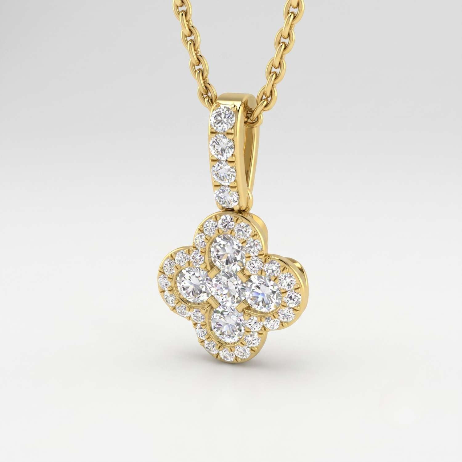 Elegant lab-grown D/VVS diamond floral pendant necklace crafted in premium white gold.