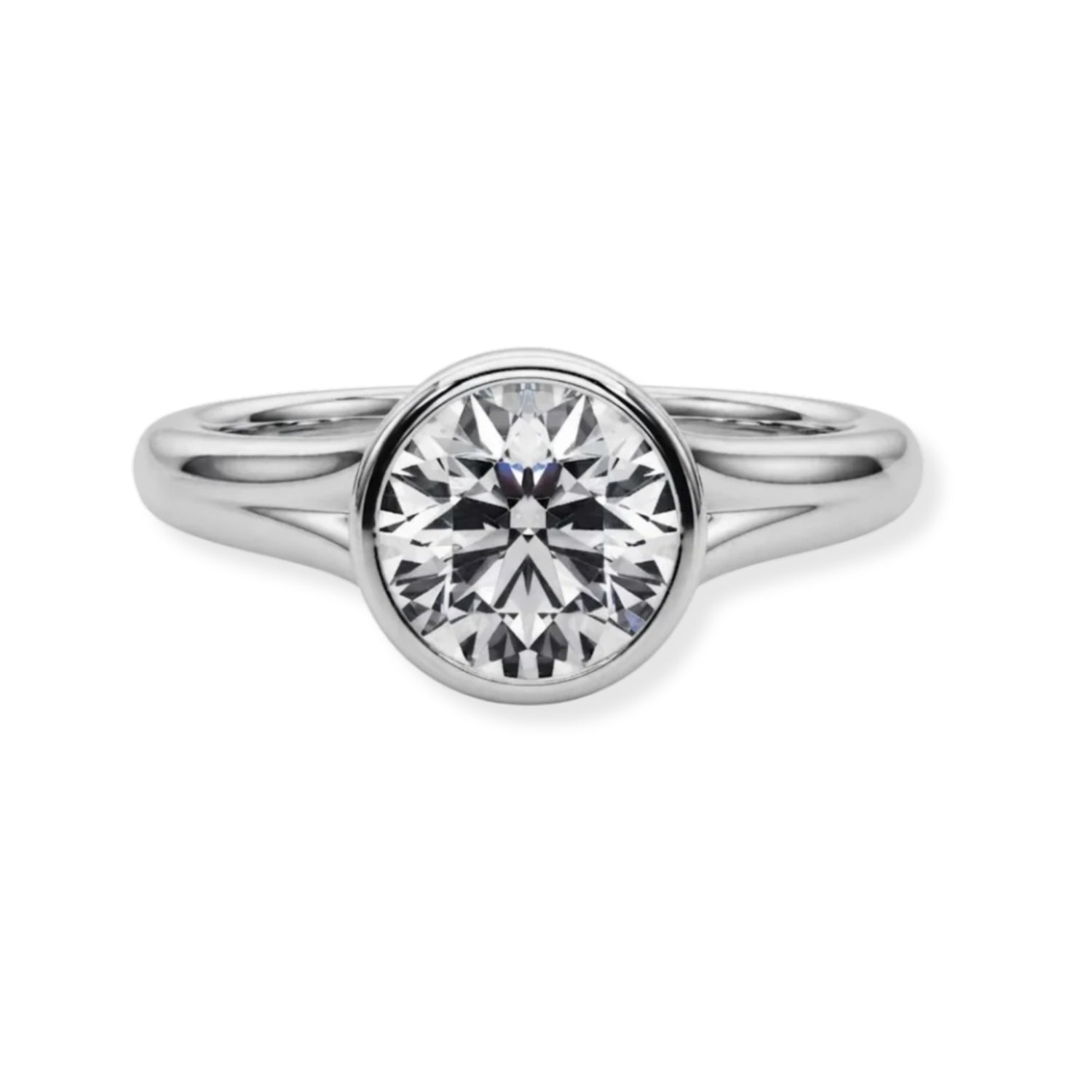 5ct bezel set round diamond solitaire ring for women in platinum 