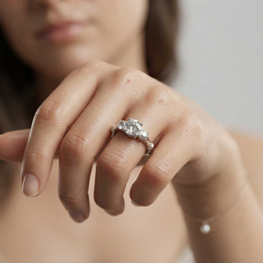 Lab Grown Round Cut Diamond 3 Stone Engagement Band Birthday Gift
